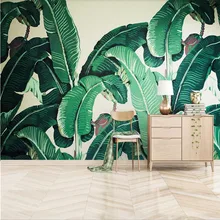 Пользовательские обои в скандинавском стиле, современный минималистичный небольшой свежий зеленый банановый лист, картина маслом, водостойкая настенная ткань