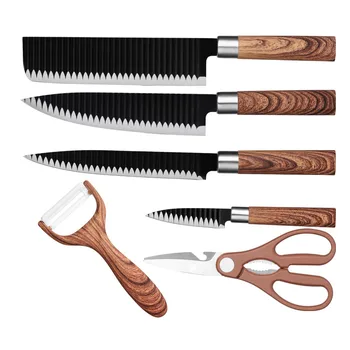 

Kitchen knife set with gift box 6 pcs non stick coating stainless steel sharp chef knives set for cutting slicing