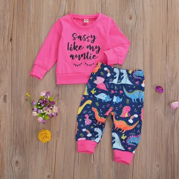 

Toddler Girl Clothes Cartoon 2Pcs Clothes Sets Letter Printed Long Sleeve Shirts Tops Dinosaur Pattern Long Pants Newest Set