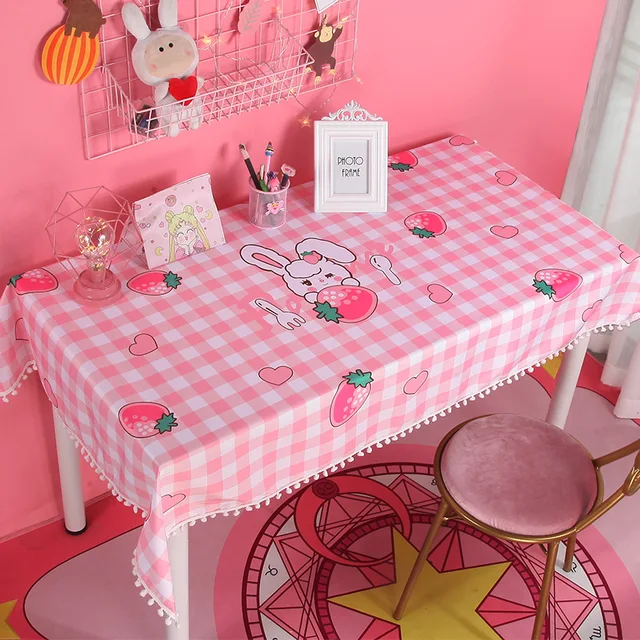 Mantel Rectangular de princesa con bola de dibujos animados para comedor, mantel de mesa Kawaii rosa, regalo de cumpleaños, decoraciones para fiesta 1