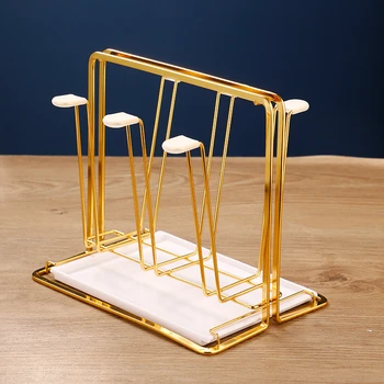 

6 Hooks Metal Coffee Mug Cup Holder Kitchen Storage Rack Drying Display Rack Countertop Tea Cups Holder Stand with Draining Tray