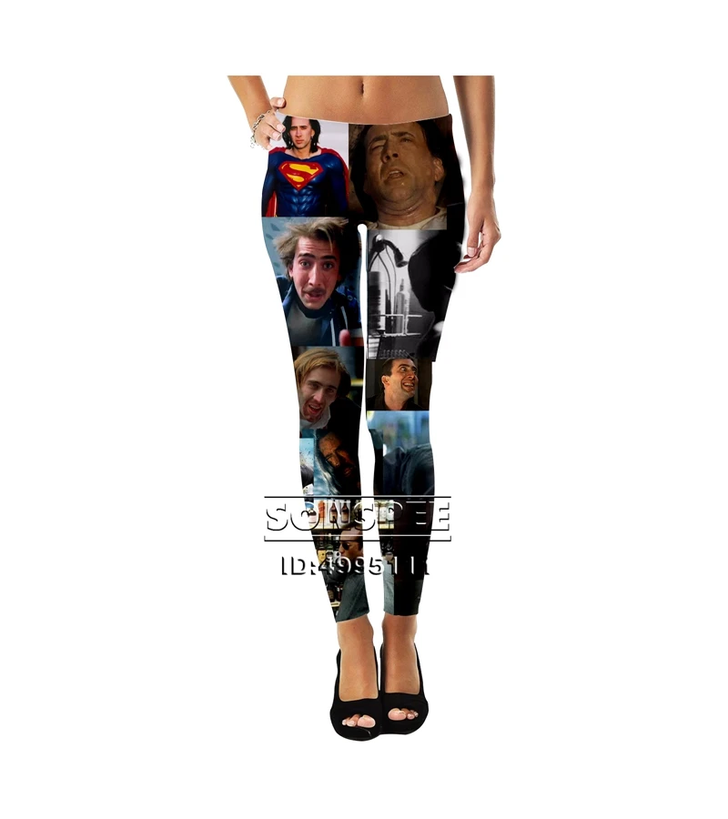 14 SONSPEE 3D Printed Funny Actor Nicolas Cage Women Ladies Girls Mid-waist leggings Sexy Fashion Ankle Pants Streetwear A1076 - Цвет: 14