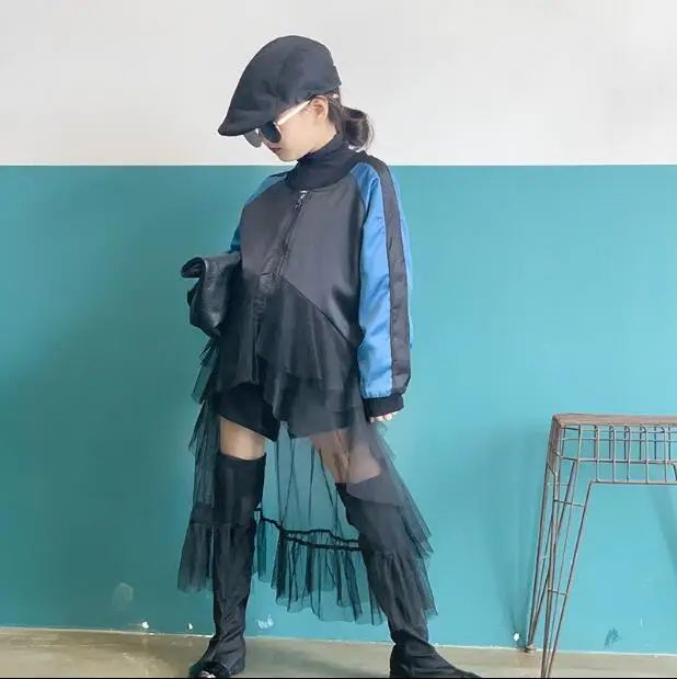 

2019 new fashion girls patchwork coat full sleeve autumn cotton tulle girls coat 3-8t C200