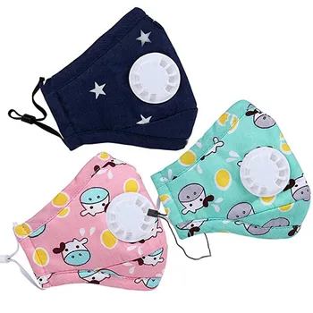 

Blue PM2.5 Mouth Mask For Kids Cute Cartoon Cotton Mask Pollution Anti-Dust Children Washable Face Masks with Valve Masker