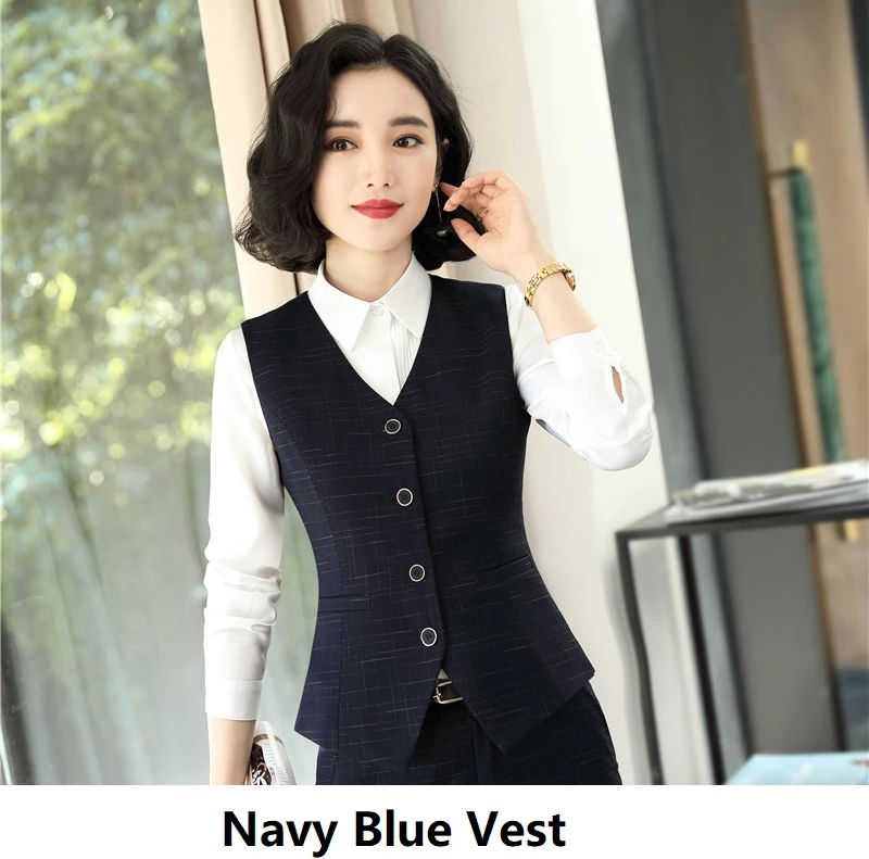 Navy Blue Высококачественная ткань формальный женский жилет для делового костюма и жилет OL стили для женщин офисная Рабочая одежда повседневные топы одежда блейзеры - Цвет: Navy Blue