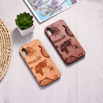 

For iPhone 6 6Plus 7 7Plus 7 8 8Plus X XR XS Max 11 Pro Max Engraved World Map Travel Adventure Wood Phone Case Fundas Coque