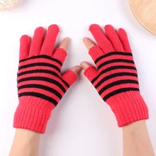 2021 malha quente listrado luvas de inverno para homens e mulheres preto mão mais quente casual metade do dedo trabalho estudante tela de toque luvas
