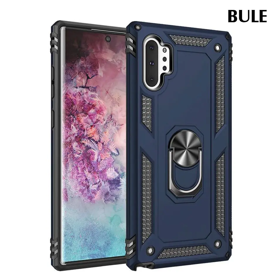 Роскошный автомобильный чехол-бампер с магнитным кольцом для samsung Galaxy Note 10 Pro S8 S9 S10 PLus S10E 8 9 Полный противоударный кронштейн чехол s - Цвет: Blue