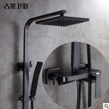 

European bathroom shower bathroom black copper faucet shower set supercharged hand-held spray head cold and hot dual control