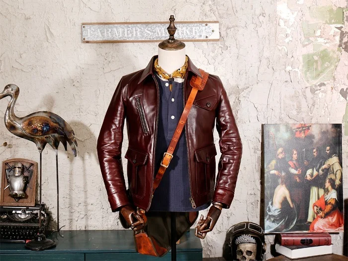 

2020 Free shipping.Top US Vintage newsbody 1920's Brazil Tea Core leather jacket,genuine leather coat,Luxury cowhide jackets