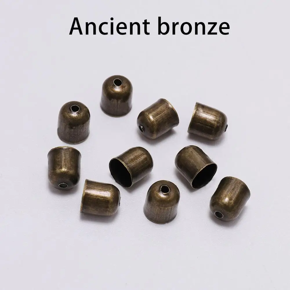 Antique bronze 50-100 шт./лот, Кожаные Шнуры с кисточками, пряжка, наконечник крышки, 4-12 мм, замшевые волокна, щипцы, концевые заглушки для бус, для изготовления ювелирных изделий, сделай сам - Цвет: Antique bronze