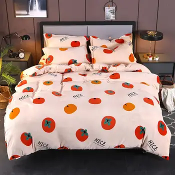 

YanTing HomeTextile Thick Warm Coral Fleece Fabric Duvet Cover Modern Home Decoration flannel Bedding Sets With Pillows case