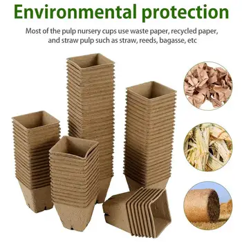 

50PC seeds plant paper Nursery Cup Biodegradable home Seed vegs grow pot Planting Seedling for home gardening tools+30pc Label