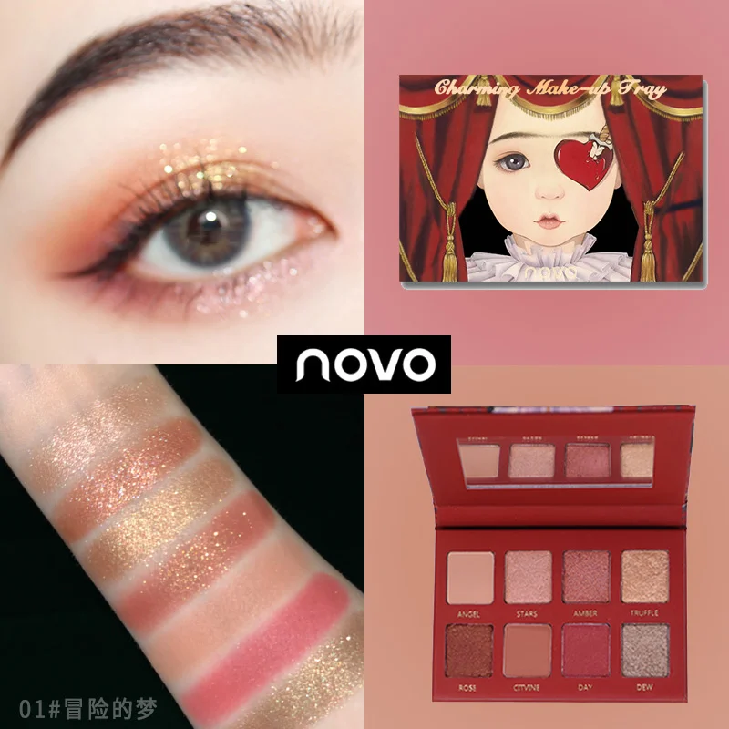 01 NOVO, 8 цветов, матовые, мерцающие, фантазия, эльф, палитра теней для век, бриллиант, блестящие, обнаженные тени для век, пигментированная пудра, макияж, красота, косметика - Цвет: 01