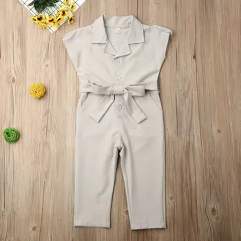 

Newborn Baby Girl Clothes Sleeveless Romper Gray Jumpsuit Playsuit Overalls Clothes Outfits Button Bow