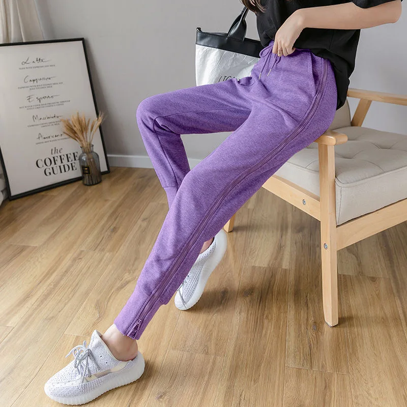 

Pencil Pants Women Spring casual Elastic High Waist Ladies thin Ankle-Length pants Sport plus size zipper Beam Feet Pants Femme