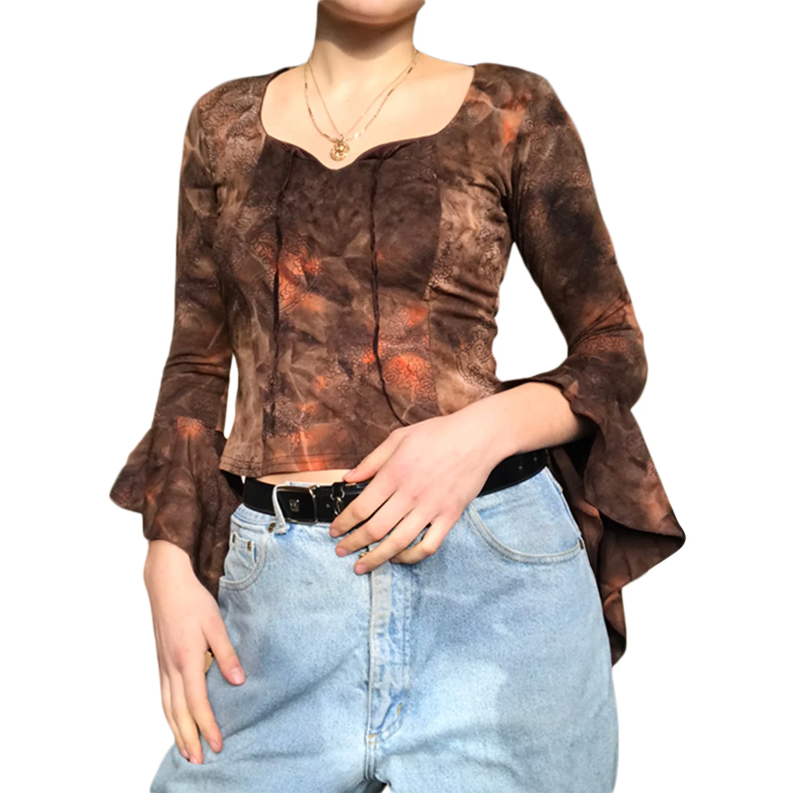 Женская футболка с принтом тай-дай осенняя Повседневная из полиэстера винтажные