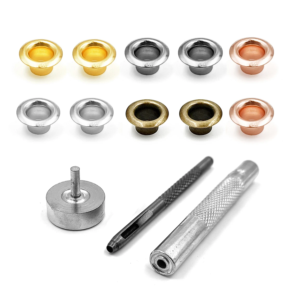 200pcs 5mm Hole Metal Eyelet Grommets with Washer Set Tool Punch for DIY Leathercraft Shoes Belt Cap Bag Tags Clothes