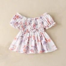 Camisa Floral de manga corta Puff para niños, ropa de princesa, ropa de bebé, 2022