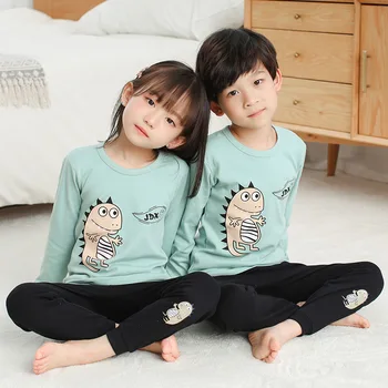 

Green Pijamas Suit Cotton Home Clothing Kids Pyjamas Set Autumn Boys Girls Sleepwear Negligee Soft Long Sleeve Kimono Bathrobe