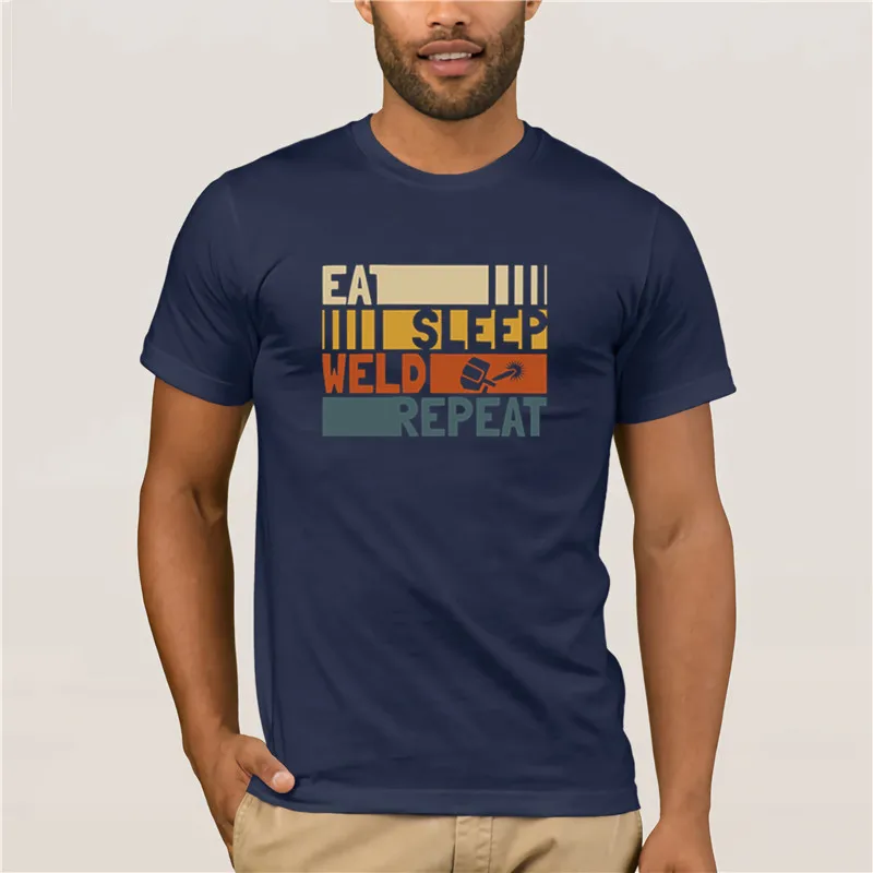 Модная футболка с коротким рукавом, футболка с надписью «Eat Sleep Weld Repeat», крутая женская футболка - Цвет: navy