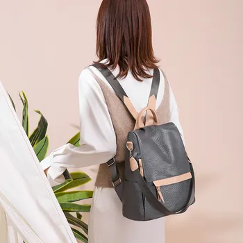 

349-503 ladies fashion color matching waterproof backpack shoulder bag backpack gray female backpack