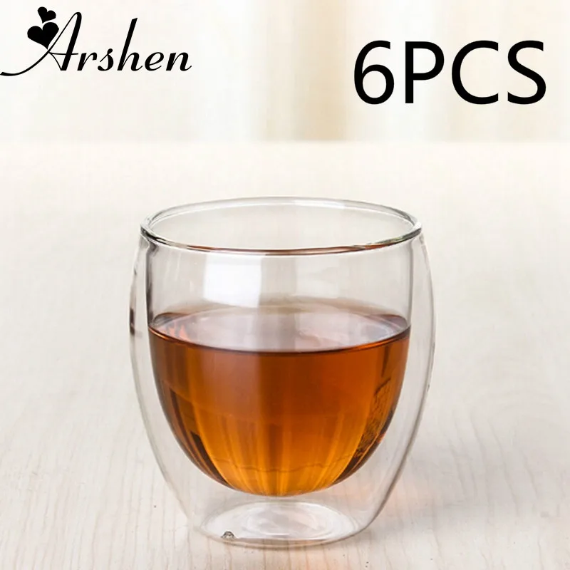Arshen 6 шт./компл. 80 мл стекло с двойными стенками прозрачное кофе ручной работы
