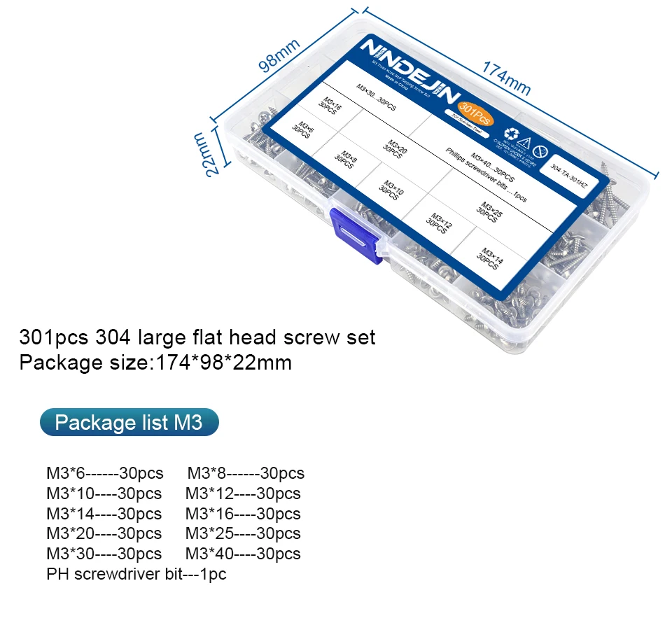 M3 M4 M5 M6 Aço Inoxidável Phillips Auto Tapping Screw Kit