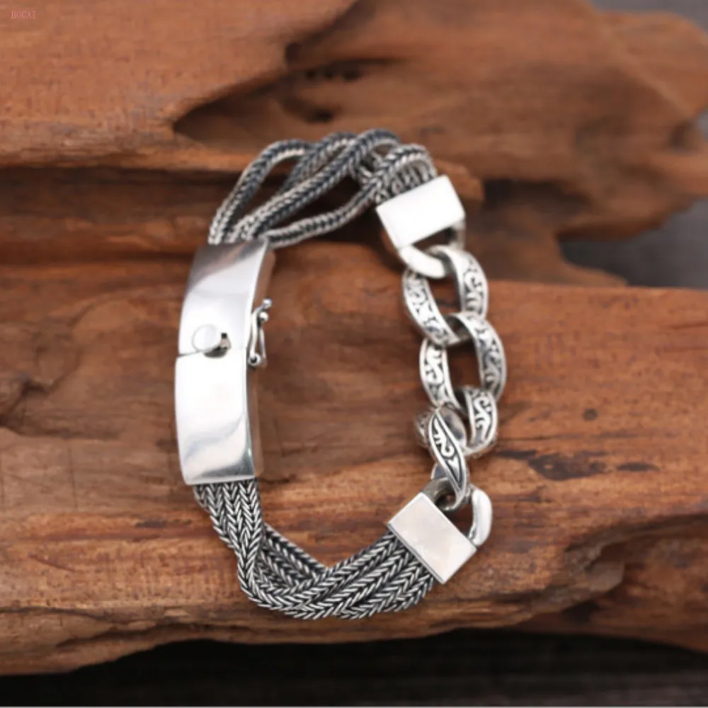 S925 Стерлинговое Серебро, Модный Ювелирный браслет, крест, кружево, тайский серебряный браслет для мужчин, стиль, модные ювелирные изделия, браслеты