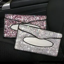 new cheap car interior decorations Rhinestones diamond Car Sun visor sunshade hangging tissue box