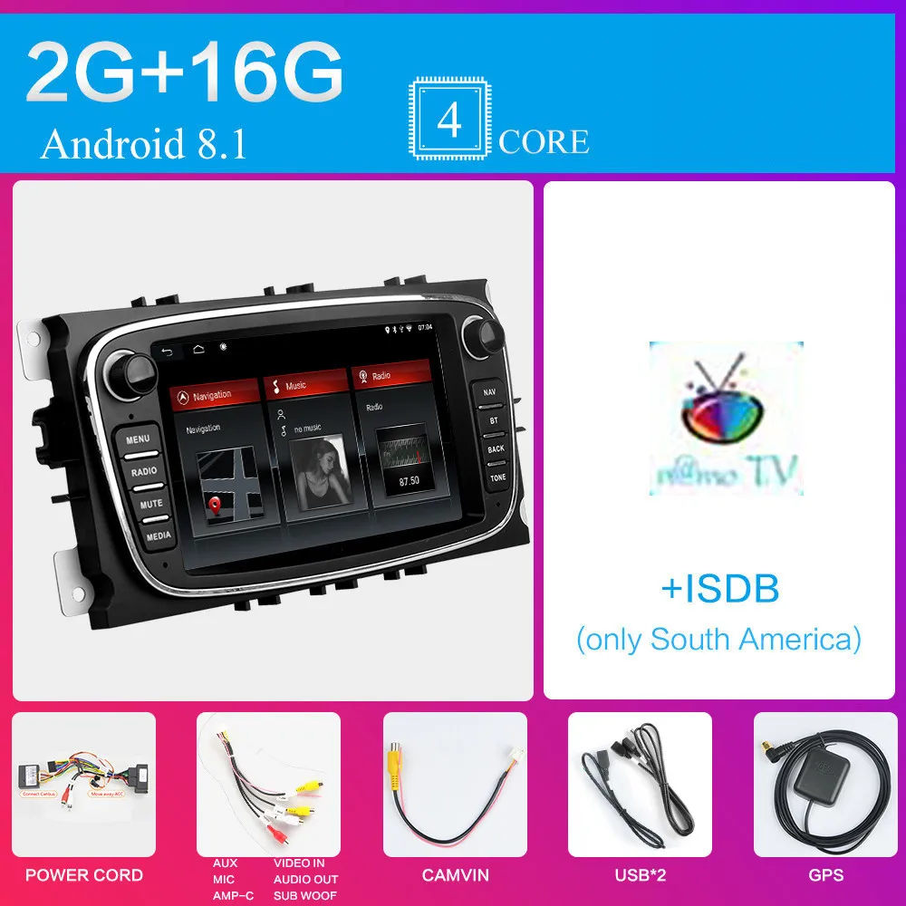 Для Ford Focus S-Max Mondeo 9 Автомагнитола Android 8,1 мультимедийный плеер 2 Din навигация WiFi FM RDS DAB tv для Ford Galaxy YC-Max - Цвет: Синий