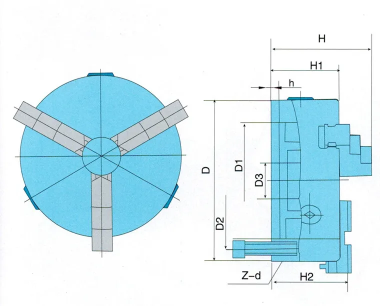 Mandril de auto-centralização de três maxilas K11-80