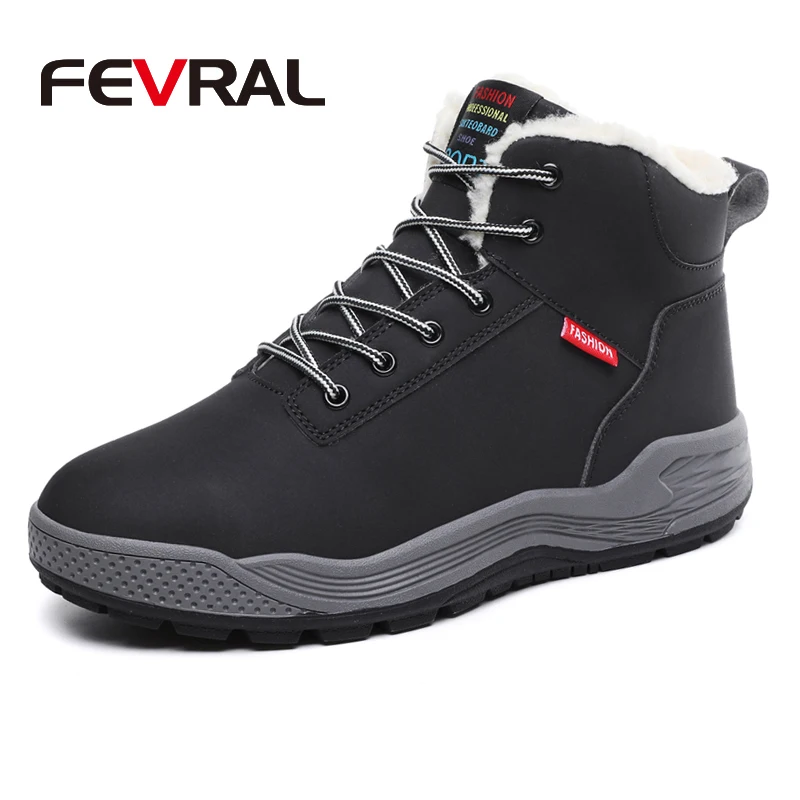 FEVRAL/теплые короткие плюшевые мужские зимние повседневные ботинки на толстой