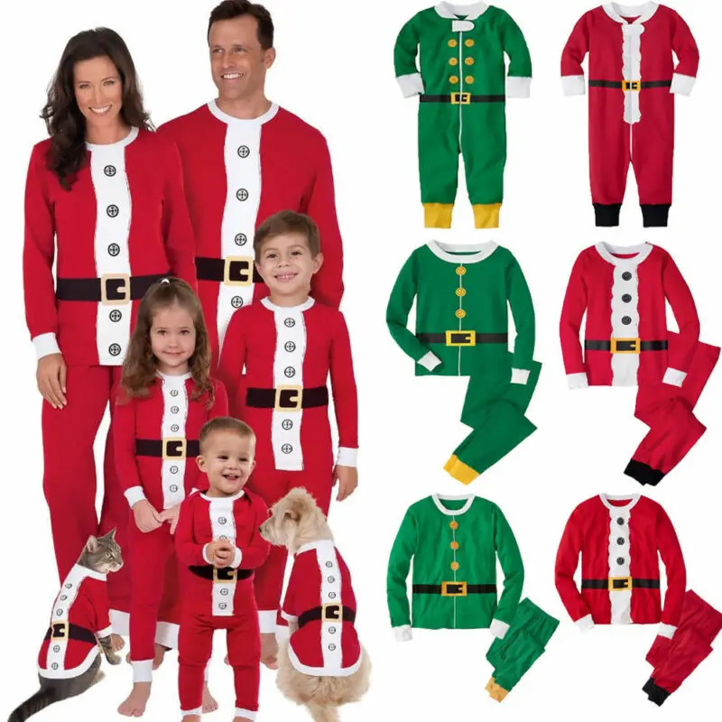 

6M-7T S-3XL Button Christmas Family Pajamas Set Xmas Santa Sleepwear Family Match Gift Long Sleeve Cute Clothes Xmas Gift