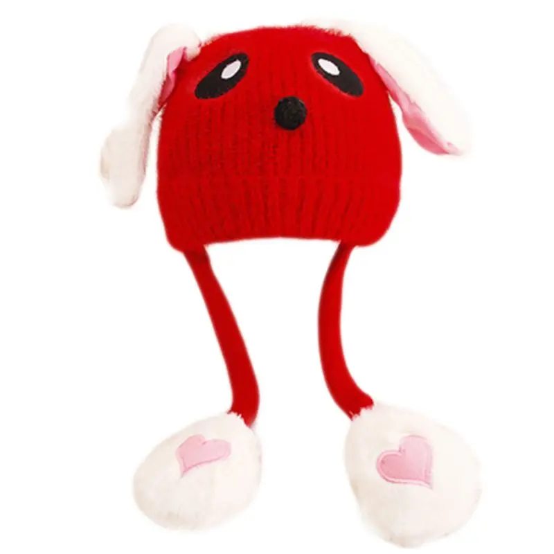 Toddler Kids Cute Rabbit Face Embroidery Knitted Hat with Airbag Moving Ears Winter Warm Thick Plush Doll Beanie Cap Gifts 1-10T - Цвет: G