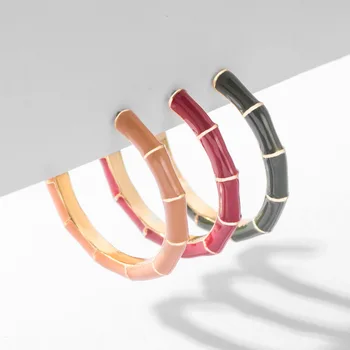 

Vintage Bamboo C-Shaped Metal Thin Hoop Earring Women Simple Enamel Geometric Statement Colorful Earrings Fashion Korean Jewelry