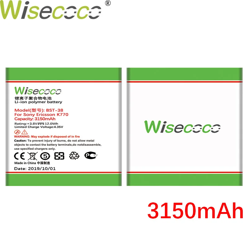 WISECOCO 3150 мАч BST-38 Батарея для sony Ericsson U20i R306 S500 S500i T658 C902 C905 K770i K850 K850i K858 W580i W902 W980 K770