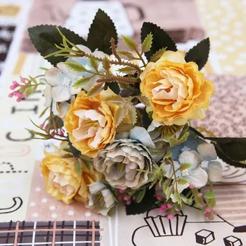 

1 Bunch Silk Artificial Peony Flower European Style Vintage Fake Handle Small Ball Roses Home Wedding Rose Flowers Bouquet Decor