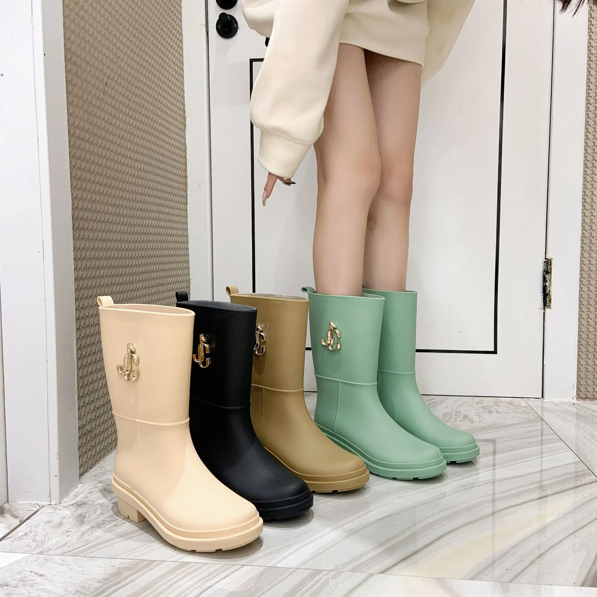Pvc High Rain Boots for Women Waterproof Water Shoes Tall 2021 Autumn New Female Casual Day | Обувь