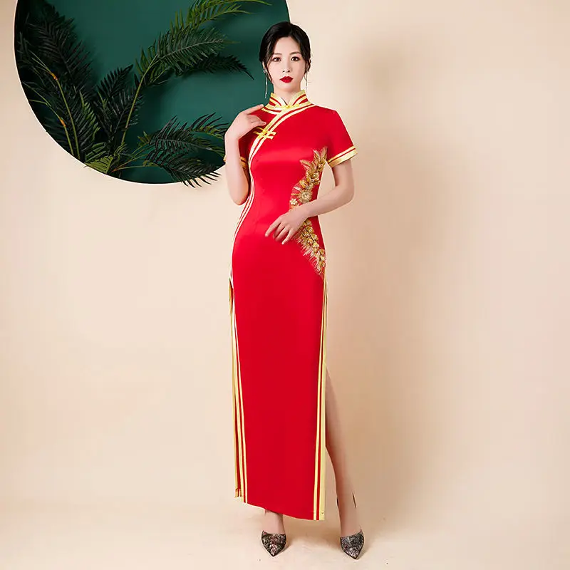 

New Women Gorgeous Traditional Chinese Style Mandarin Collar Qipao Wedding Evening Party Gorgeous Sequins Dress Slim Cheongsam