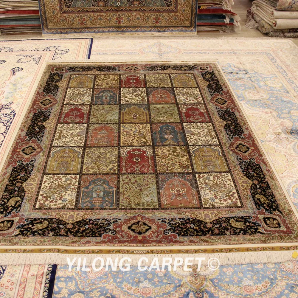 Yilong 5,5 'x8' персидский ковер прямоугольник четыре сезона фиолетовый белый персидский шелковый ковер(ZQG074A