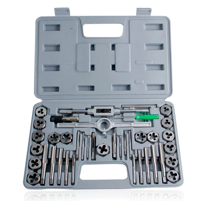 

40 sets of inch taps and die sets round plate teeth hand precision alloy steel combination high-grade plastic packaging box