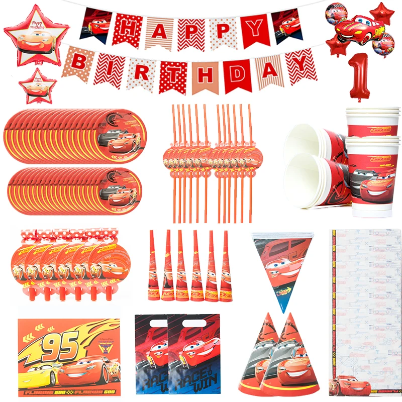 Cars-vajilla desechable con tema de Rayo Mcqueen, plato y vaso de papel, para Celebración de bebé, Chico, cumpleaños, familia, suministro para decoración de fiesta