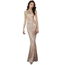 Вечернее платье с высоким воротником, без рукавов, без спинки, расшитое блестками, женские вечерние платья, сексуальные открытые вечерние платья F090