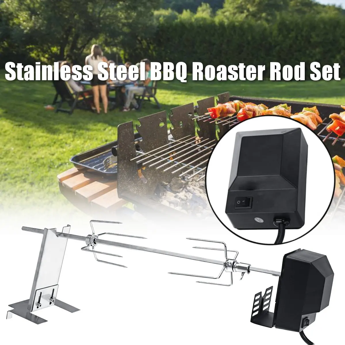 

Stainless Steel BBQ Grill Spit Roaster Rod Camping Charcoal Barbecue Grill Rack Kits Outdoor Rotisserie Parts BBQ Accessories 4W