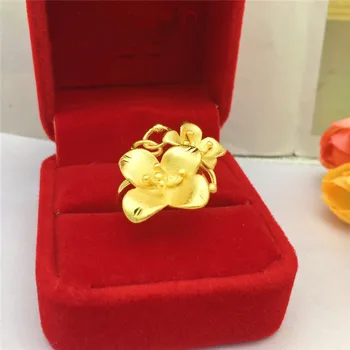 

Korean Yellow Gold 14K Ring for Women Girlfriend Female Exquisite Double Flower Hand Jewelry Wedding Anniversary Birthday Gift