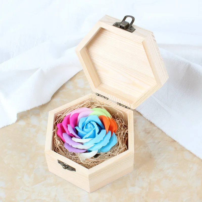 Wholesale 15 Style Colorful Preserved Roses with Wood Gift Box Roses Artificial Flowers New Year Gifts for Girls Dropshipping - Цвет: color 9