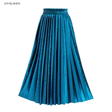 3XL плюс размер золотые бархатные гофрированные длинные юбки женские зима и осень Высокая талия Свободные плиссированные юбки женские
