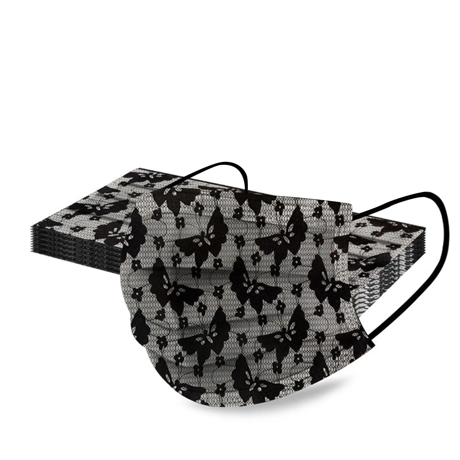 

10-50pcs Women Lace Disposable Face Masks Butterfly Printed 3 Layer Mask Mascarillas Desechables Halloween Cosplay Mascara