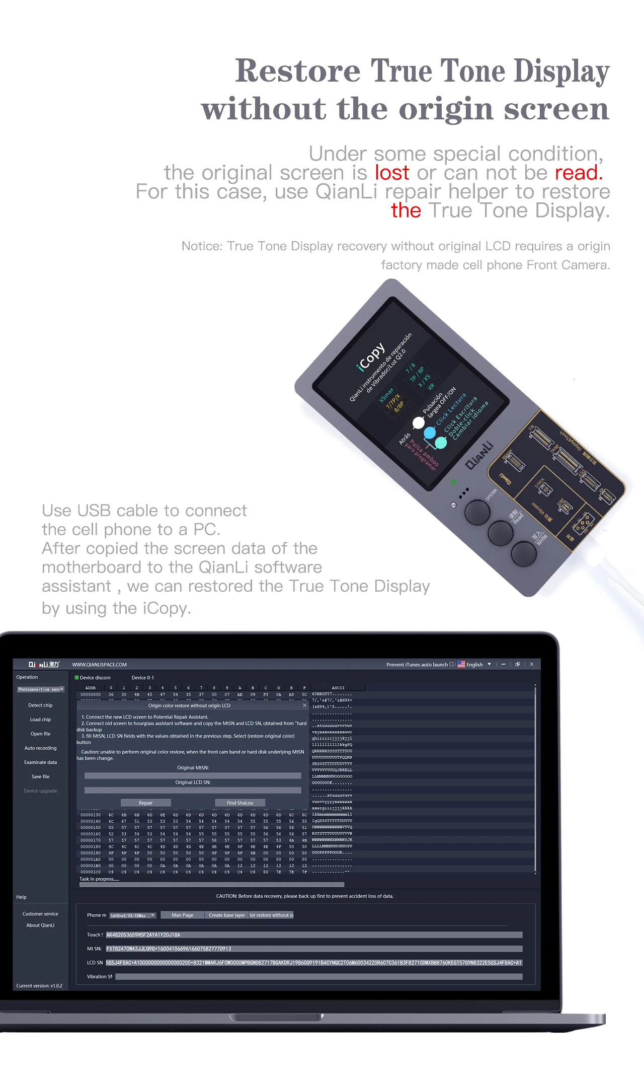 QIANLI iCopy Plus ЖК-экран фотометр для iphone 7 8 8P X XR XS Max Фоточувствительный цвет батарея ремонт программист